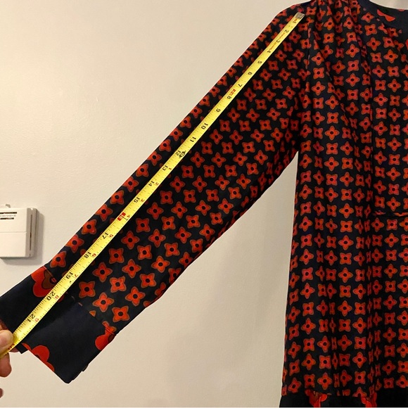 LOFT Red and Blue Abstract Floral Dropped Waist Dress Size Sp - Picture 10 of 11